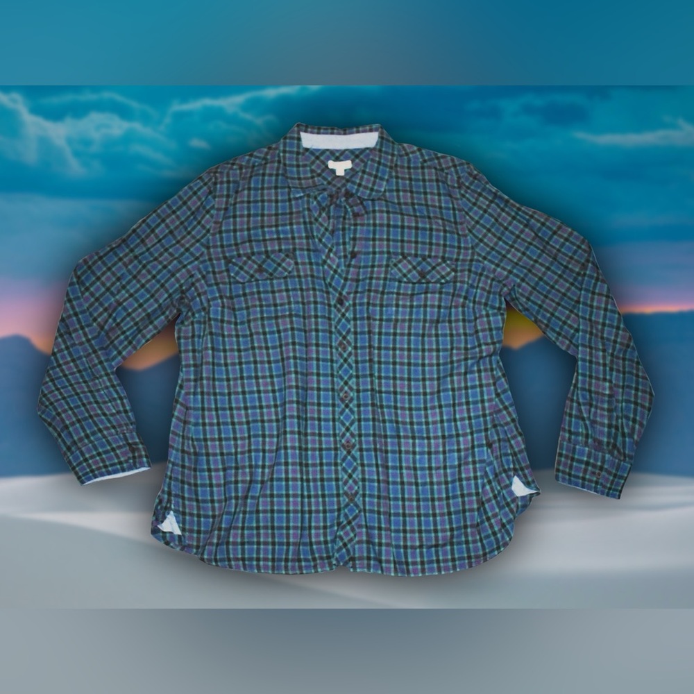 Talbots Blue & Green Plaid Button-Up Sz XL